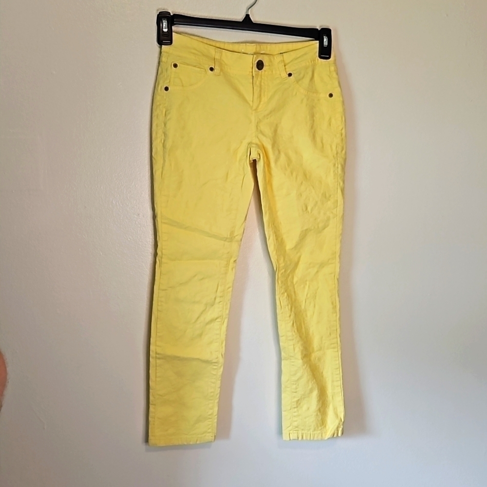 INC International Concepts Yellow Denim Textured Skinny Jeans 2 Petite EUC